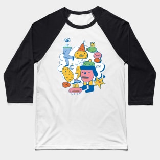 Quirky Lazy Potatoes Doodle Art Style Baseball T-Shirt